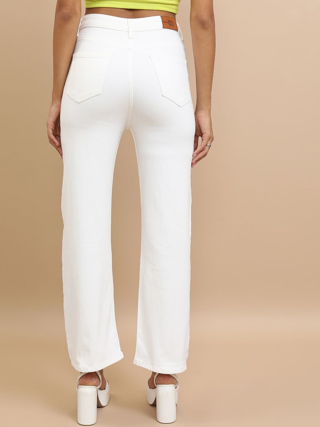 Tokyo Talkies Women White Flared Clean Look Stretchable Jeans