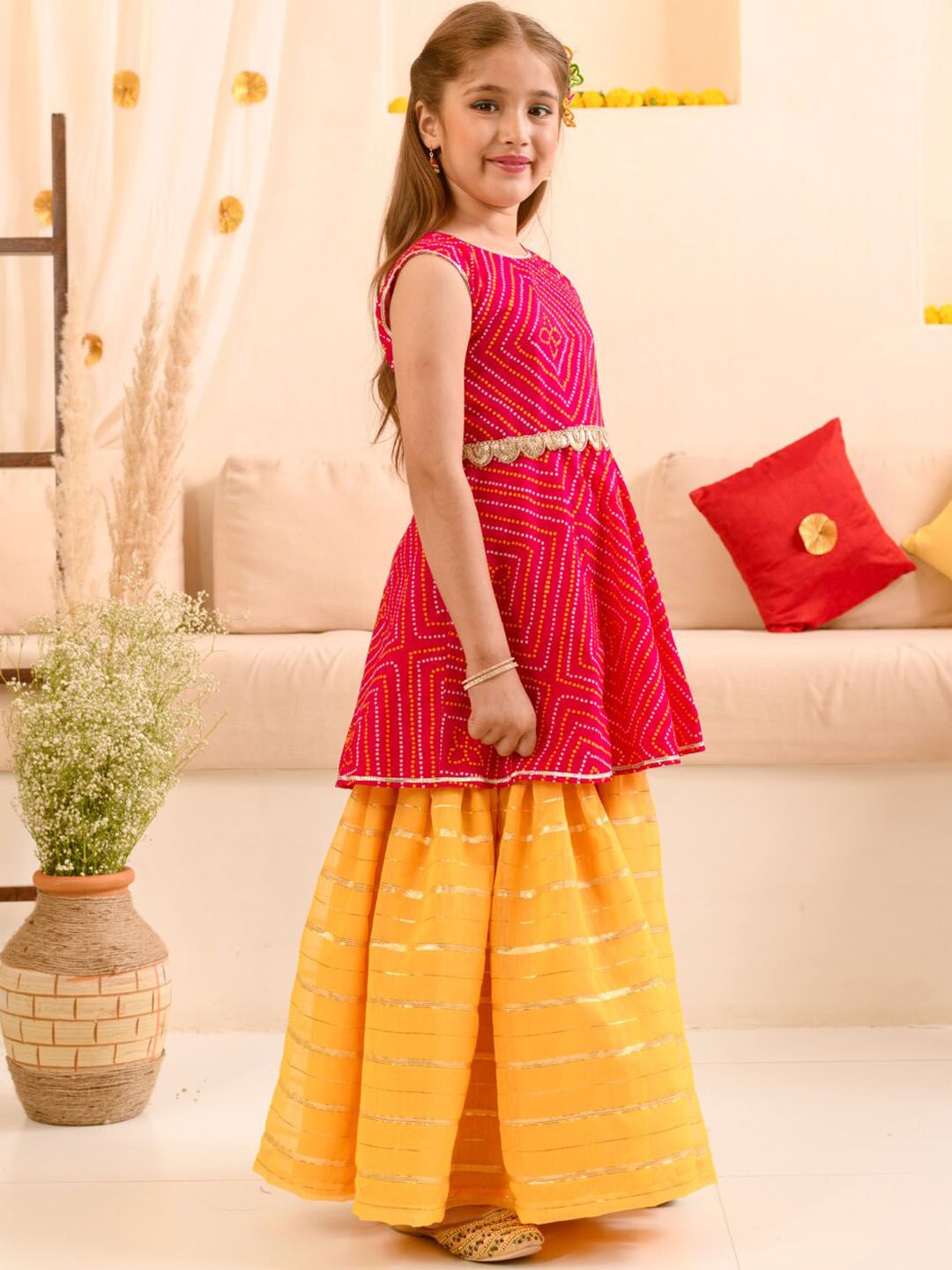 pspeaches Girls Printed Pure Cotton Kurta with Sharara