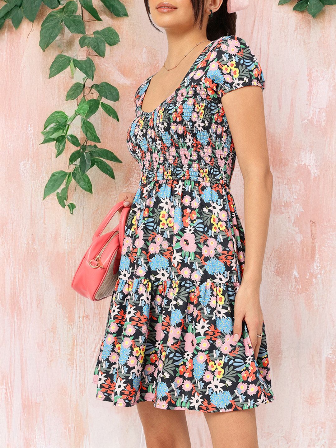 DressBerry Floral Frenzy Textured Printed Fit & Flare Dress