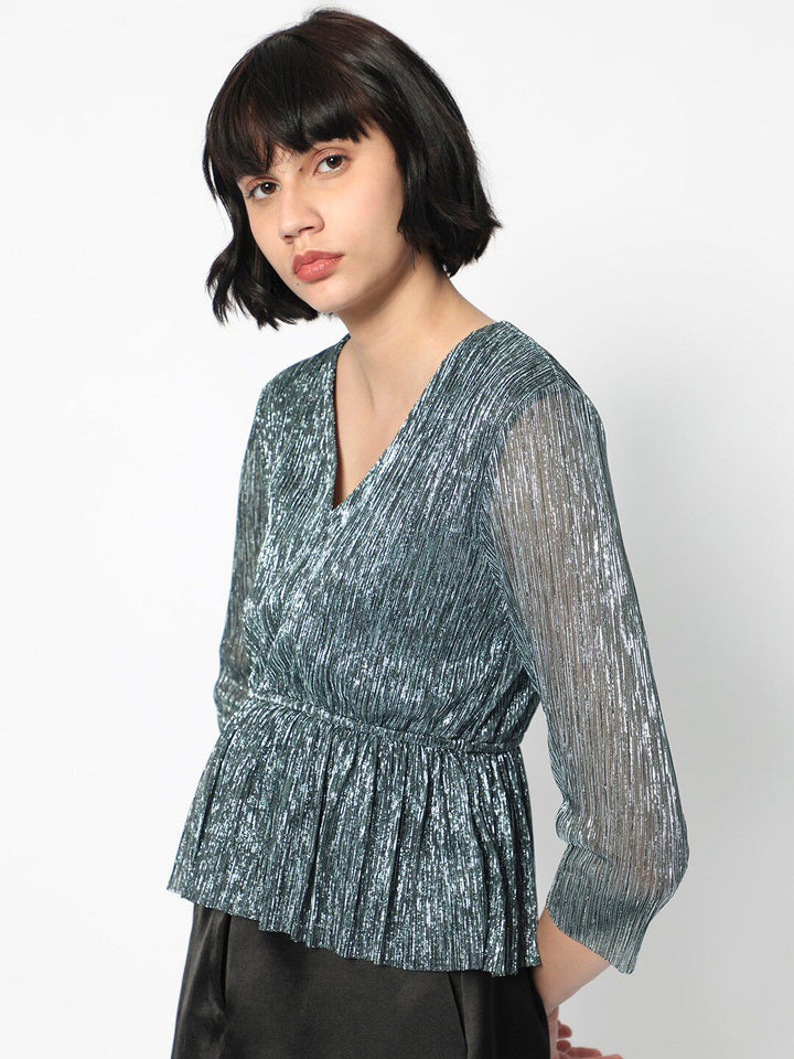 RAREISM Shimmer Peplum Evening Top