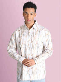 Bene Kleed Men Classic Spread Collar Abstract Printed Cotton Oversized Casual Shirt