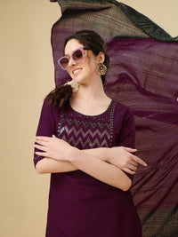 KALINI Chinon Sequin Embroidered Kurta & Trousers with Ombre Chanderi Dupatta Set
