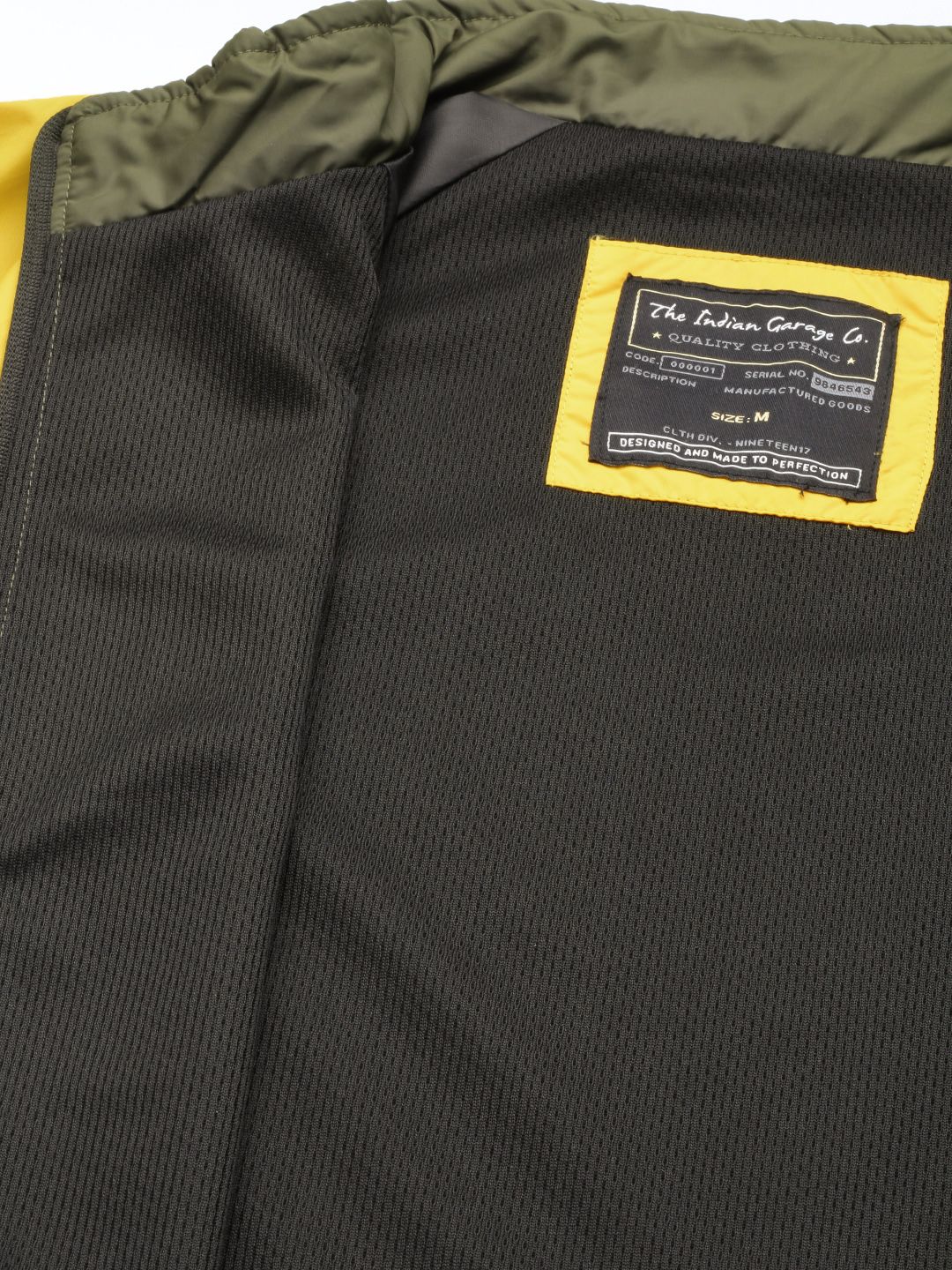The Indian Garage Co Men Olive Green & Yellow Colourblocked Windcheater Jacket