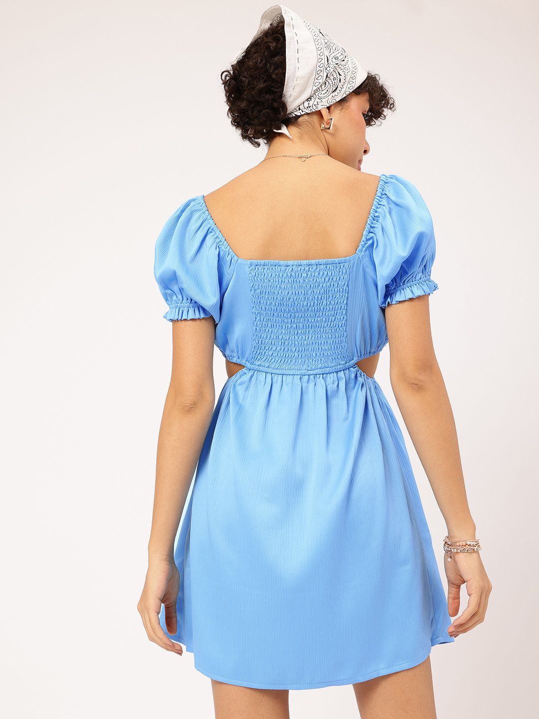 DressBerry Sunkissed-Selection Cut-Out Puff Sleeves Smocked Mini Dress