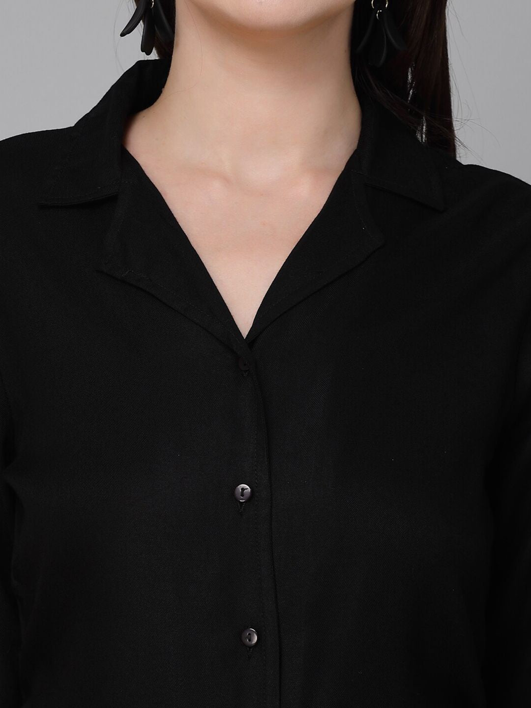 Style Quotient Black Cuban Collar Smart Cotton Formal Shirt