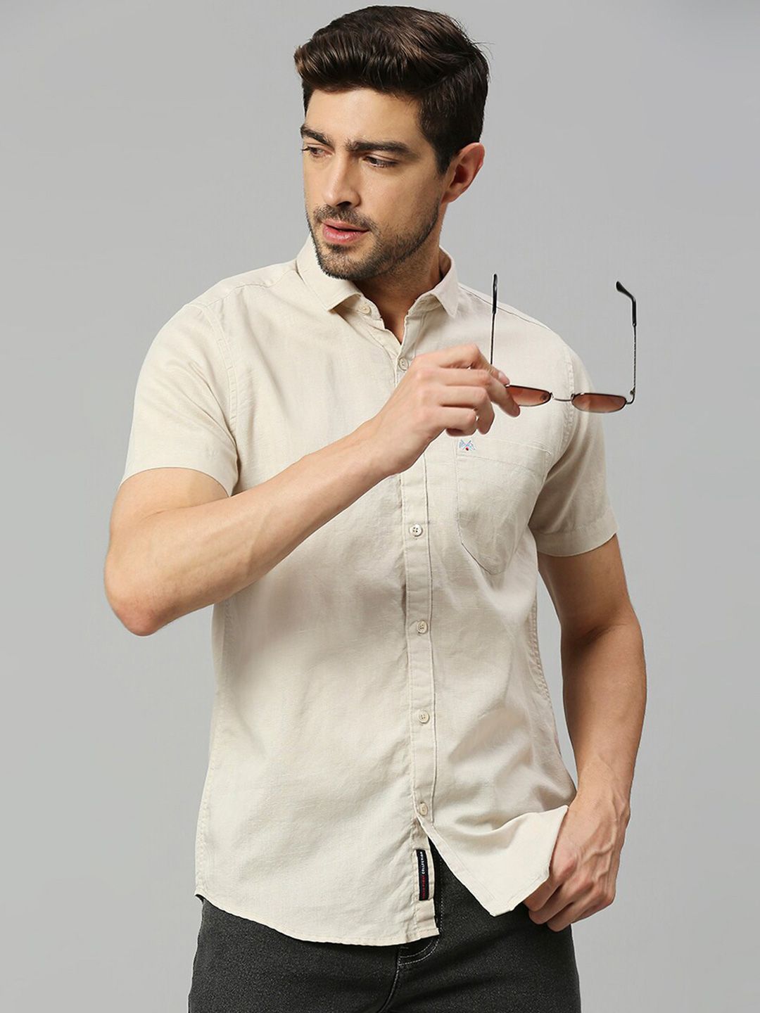 Thomas Scott Classic Slim Fit Opaque Cotton Linen Casual Shirt