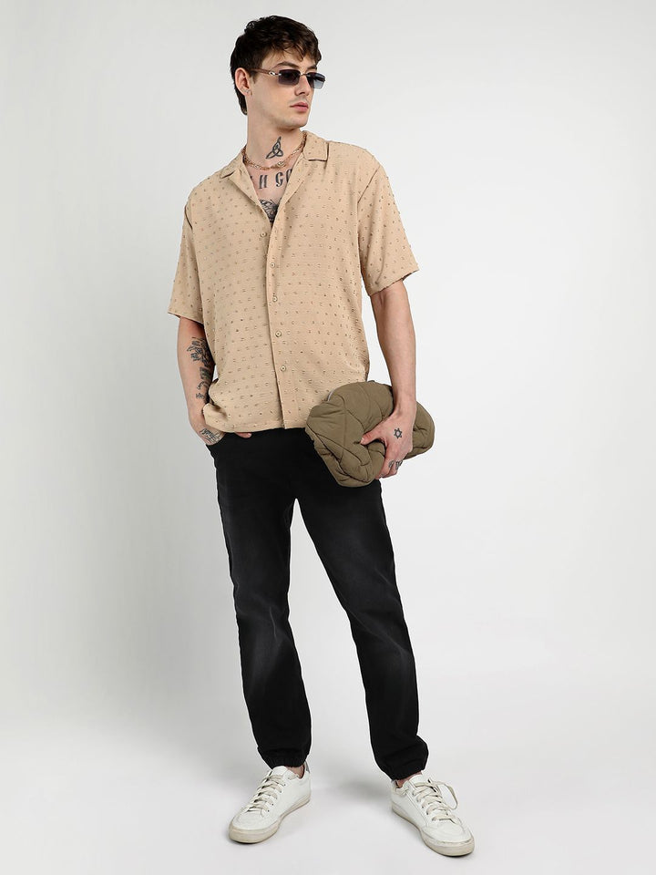 Campus Sutra Men Comfort Cuban Collar Oversized Pom-Pom Casual Shirt