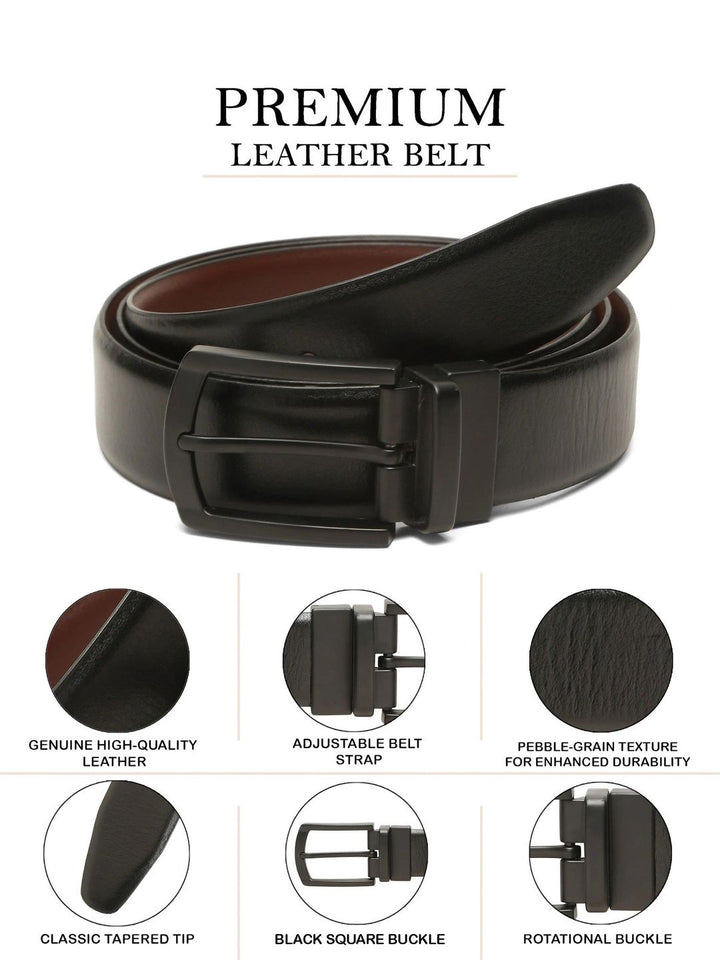 Teakwood Leathers Men Textured Leather Reversible Formal Belt