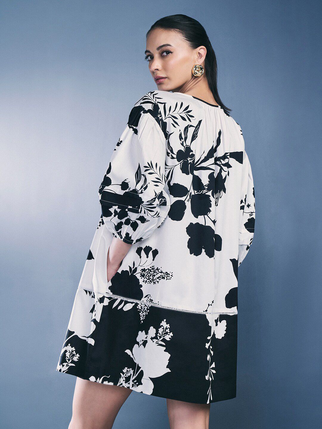 AND Floral Printed Round Neck Pure Cotton A-Line Dress