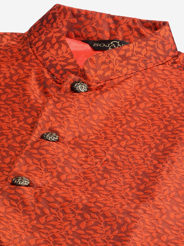 SOJANYA Kurta Tenunan Lelaki Teal Biru & Jingga dengan Jaket Churidar & Nehru