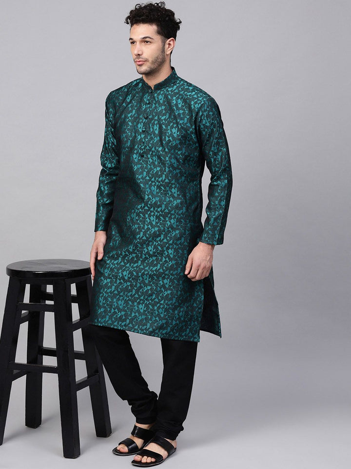 SOJANYA Men Teal Woven Design Straight Kurta