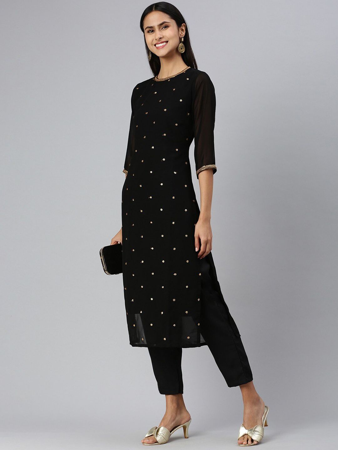 KALINI Floral Embroidered Sequined Kurta with Trousers