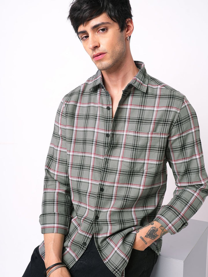 VASTRADO Classic Tartan Checked Slim Fit Pure Cotton Casual Shirt