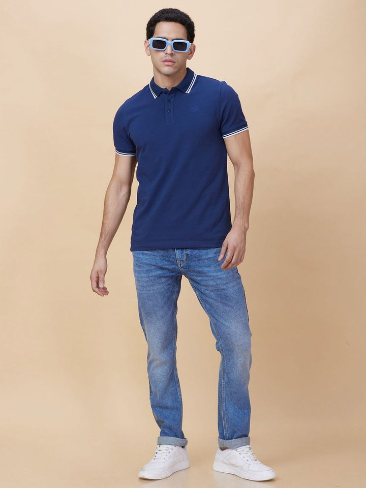 Being Human Men Solid Polo Collar Cotton T-shirt