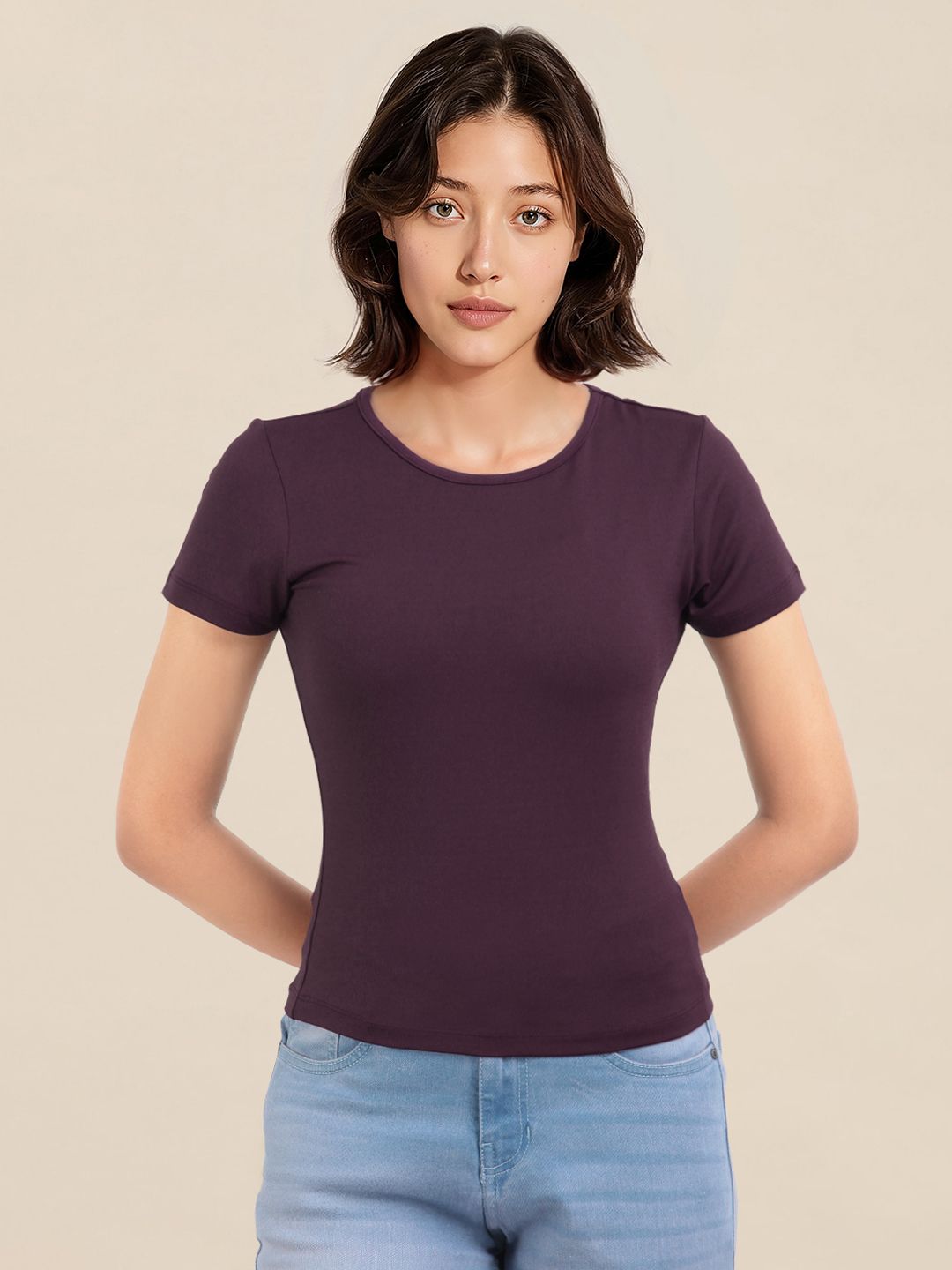 DressBerry Round-Neck Crop Fitted Top