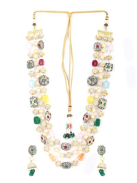 Priyaasi Gold-Plated Kundan-Studded & Pearl-Beaded Tripal-Stranded Handcrafted Jewellery Set