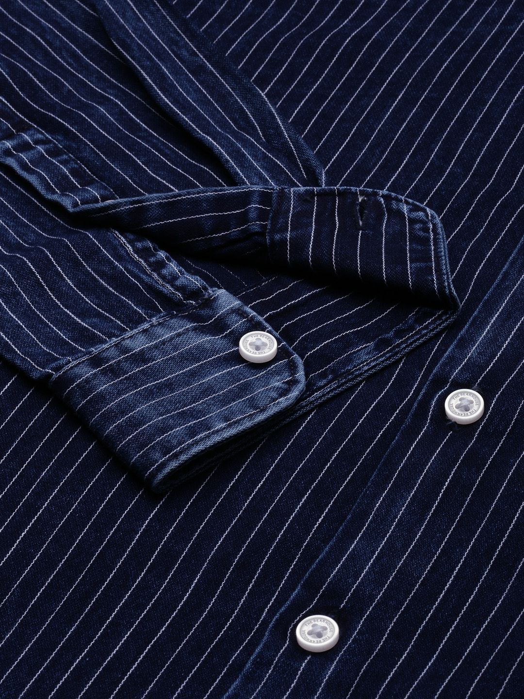 THE BEAR HOUSE Men Navy Blue Pure Cotton Striped Slim Fit Casual Shirt