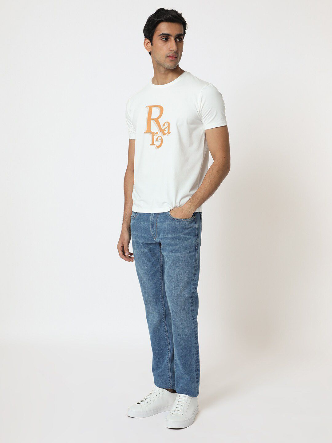 RARE RABBIT Men Cero Typography Printed Cotton Slim Fit T-Shirt