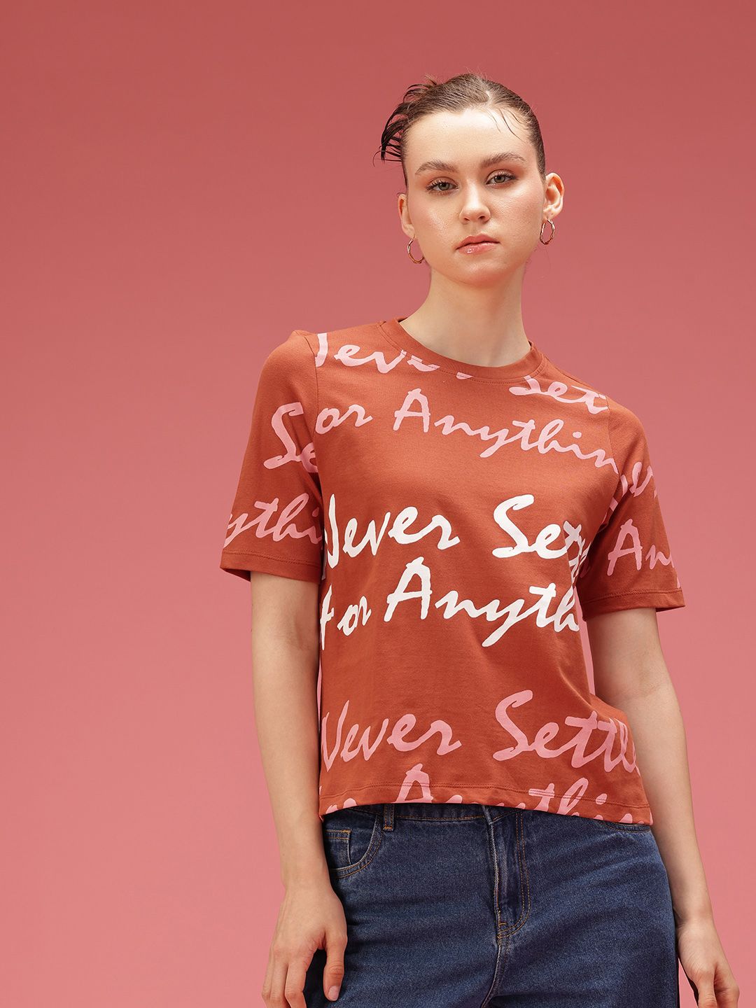 DressBerry Typography Printed Pure Cotton T-shirt