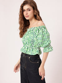 Tranquility Charm Printed Off-Shoulder Peplum Crop Top