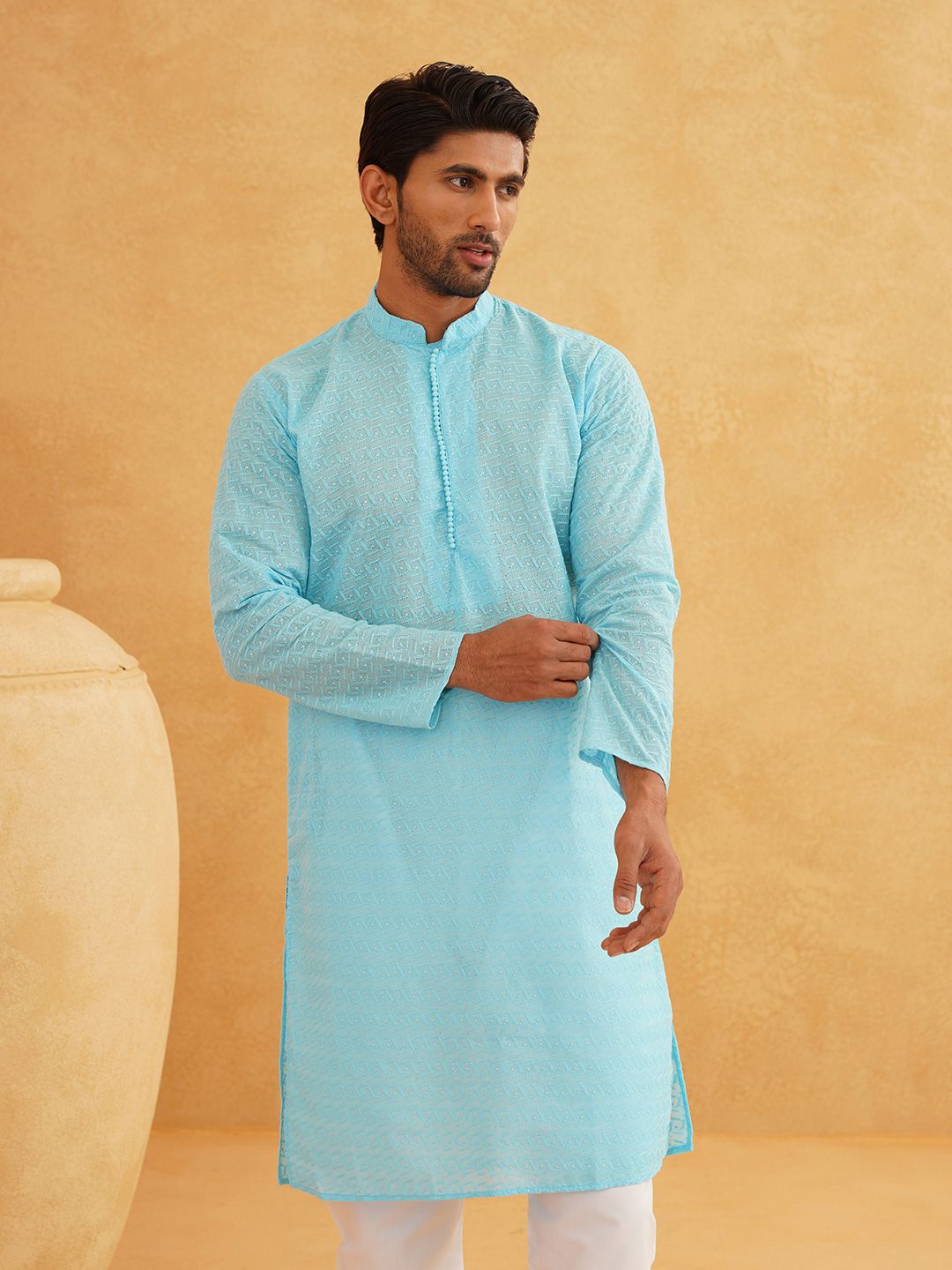 SOJANYA Ethnic Embroidered Thread Work Pure Cotton Straight Kurta