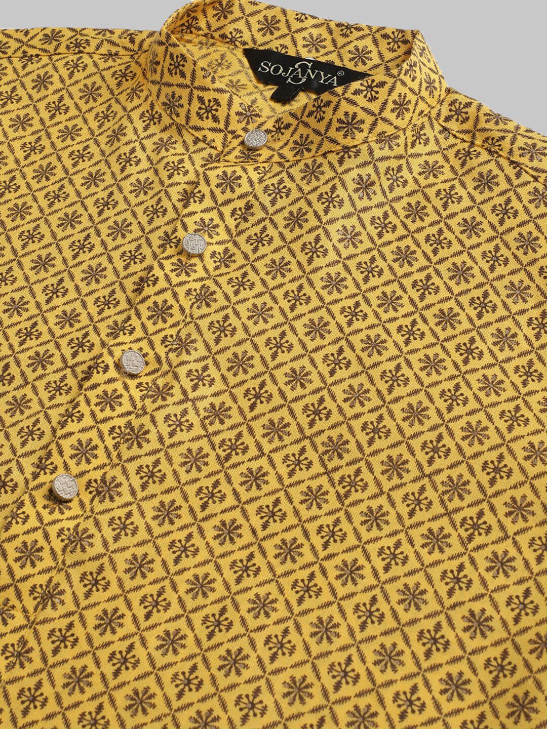 SOJANYA Men Geometric Printed Cotton Linen Kurta