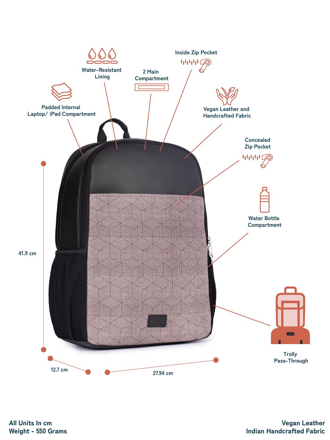 ZOUK Men Geometric Printed Water Resistance Backpack Up to 16 inch