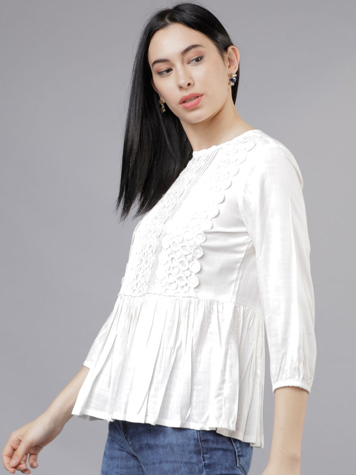Tokyo Talkies Women White Solid Peplum Top