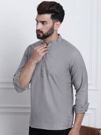 Anug by SOJANYA Men Grey Band Collar Kurta
