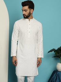 SOJANYA Kurta Kolar Mandarin Sulam Geometrik Pure Cotton