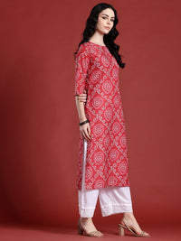 Anouk Bandhani Printed Boat Neck Straight Kurta