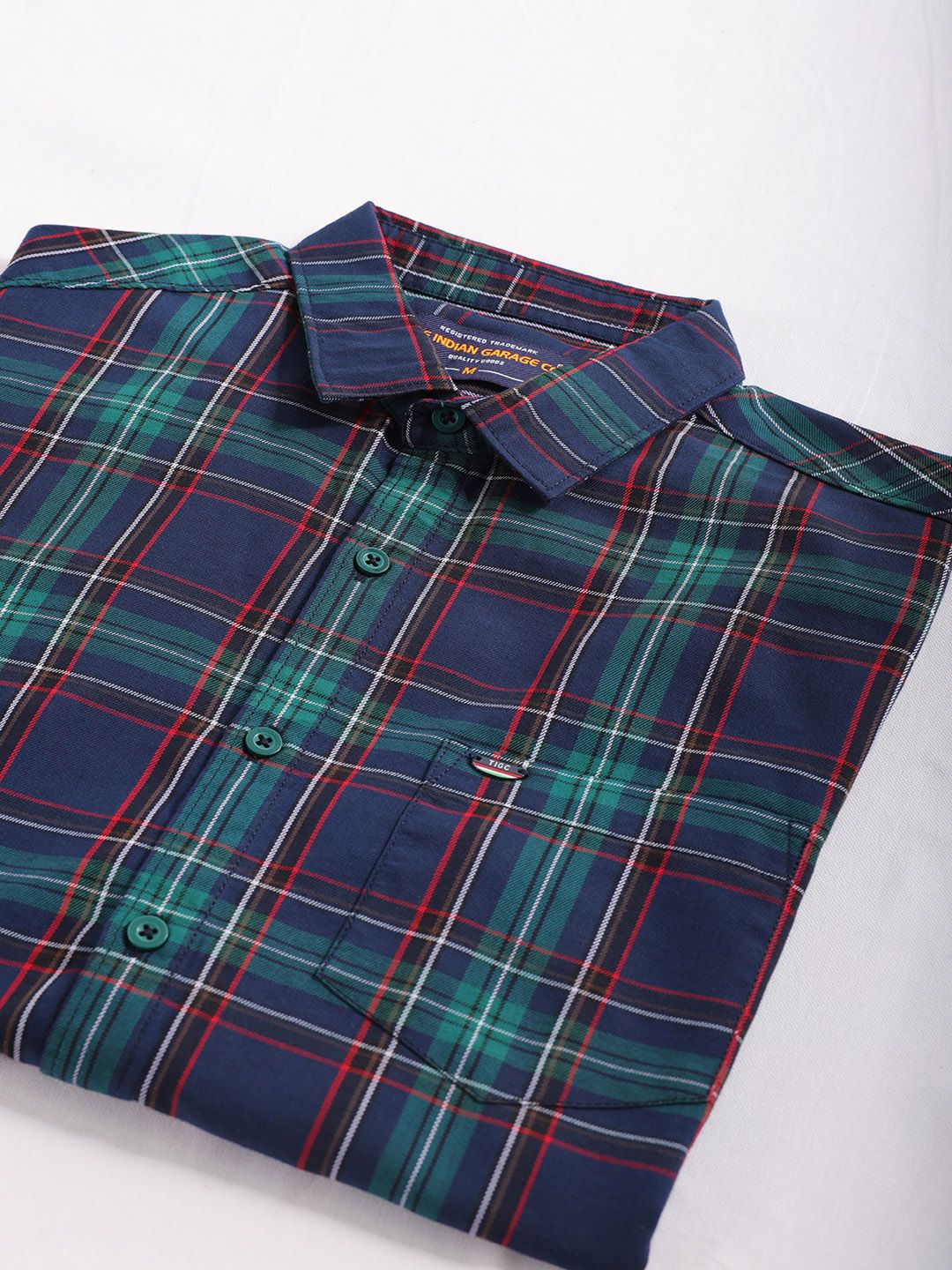 The Indian Garage Co Men Spread Collar Tartan Checked Cotton Slim Fit Casual Shirt