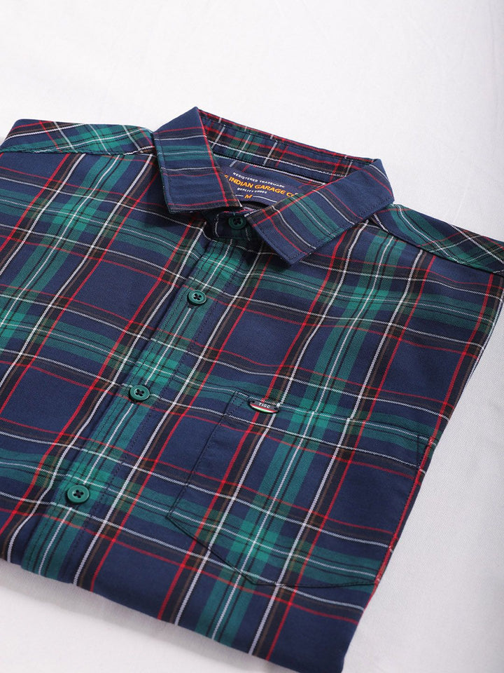 The Indian Garage Co Men Spread Collar Tartan Checked Cotton Slim Fit Casual Shirt