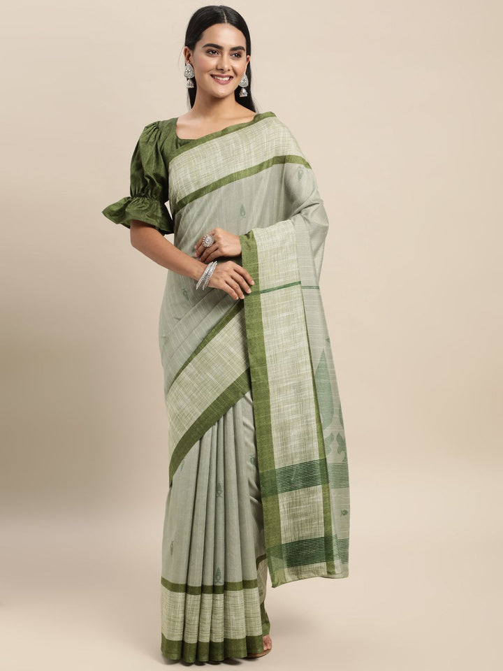 Saree mall Green Ethnic Motifs Printed Taant Sarees