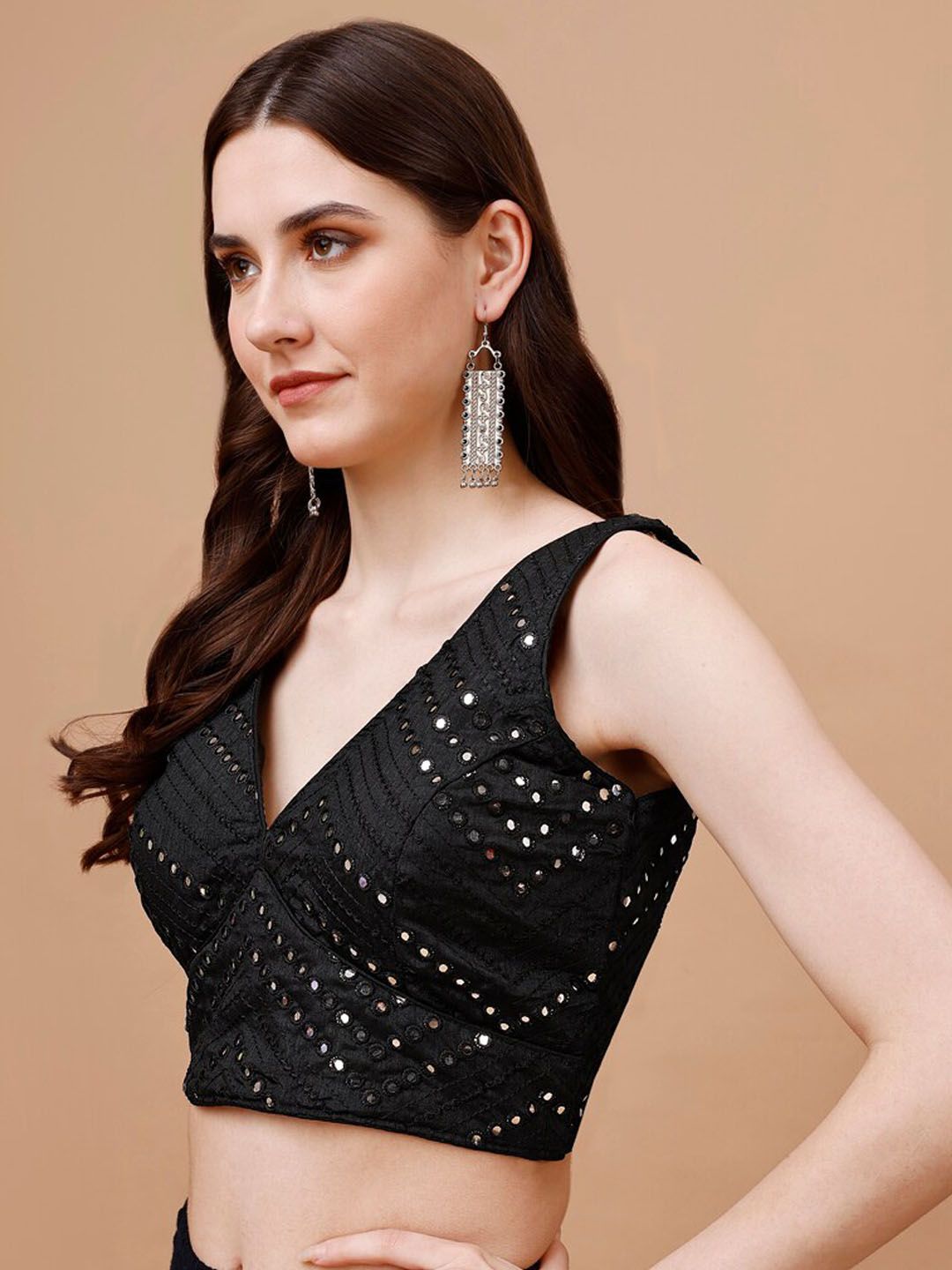 Tikhi Imli Mirror Work Embellished Sleeveless Saree Blouse