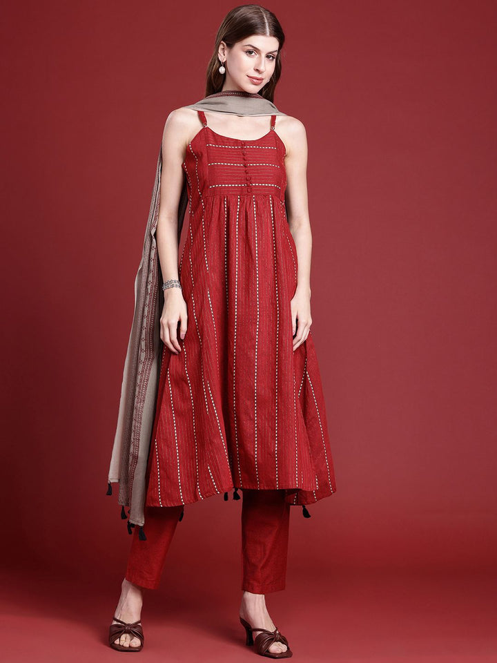 Anouk Women Woven Design A-Line Kurta With Trousers & Printed Dupatta