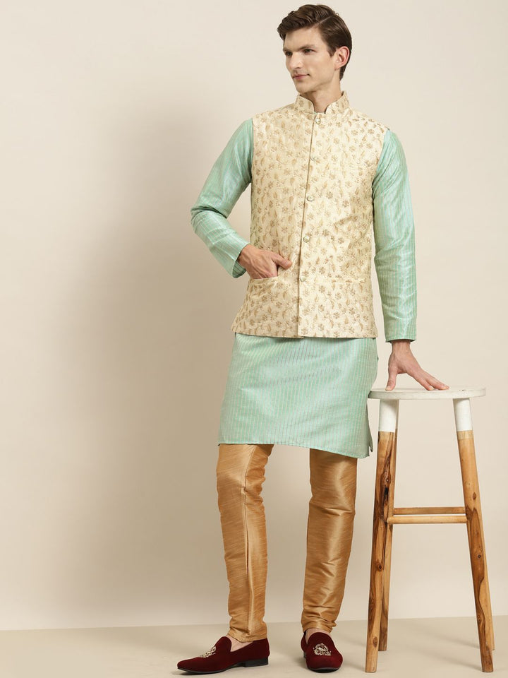 SOJANYA Kurta Belang Hijau Laut Lelaki dengan Jaket Churidar & Nehru