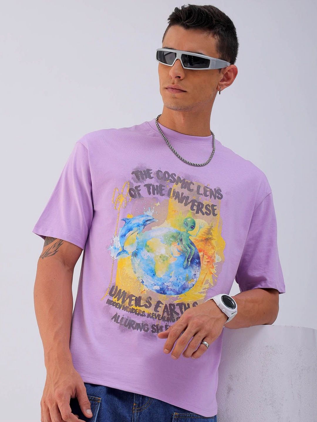 The Indian Garage Co Men Typography Printed Boxy Oversized Round Neck T-shirt