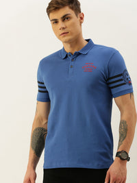 Being Human Men Blue Printed Polo Collar T-shirt