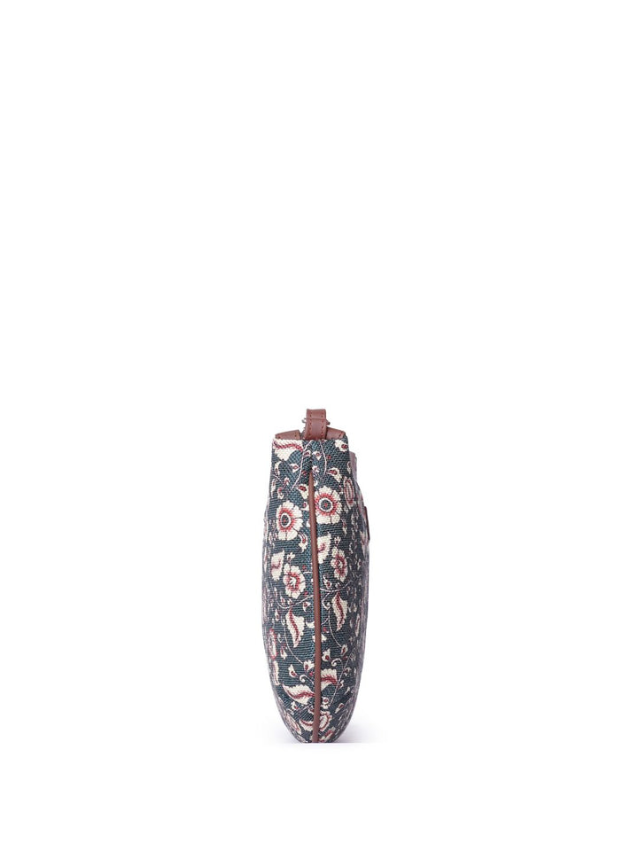 ZOUK Floral Printed Structured Jute Sling Bag