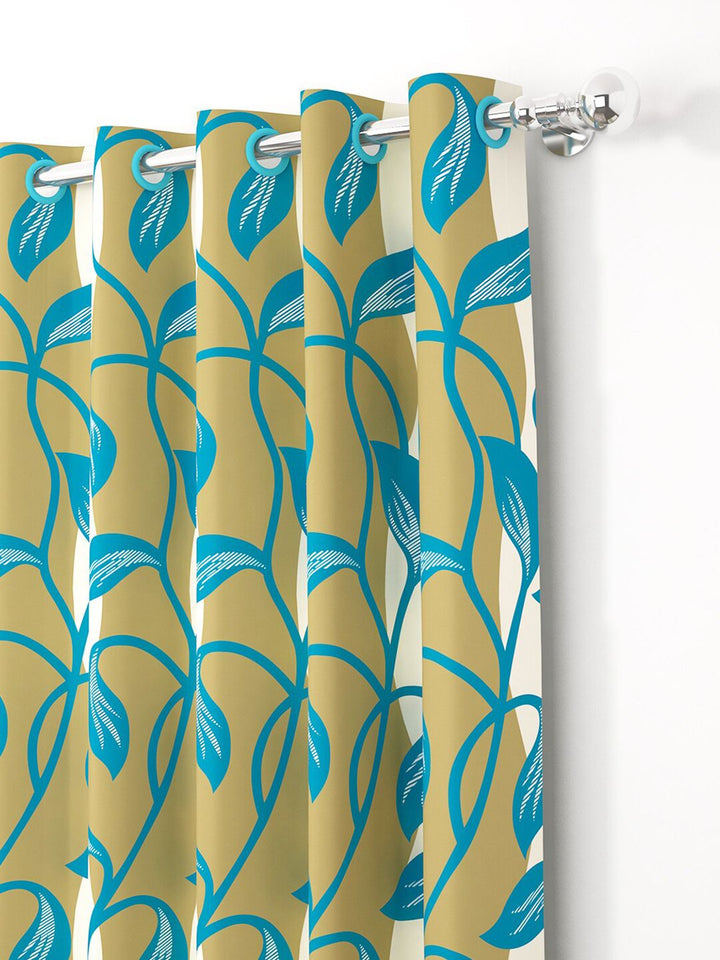 Story@home 2 Pieces White & Green Floral Door Curtains