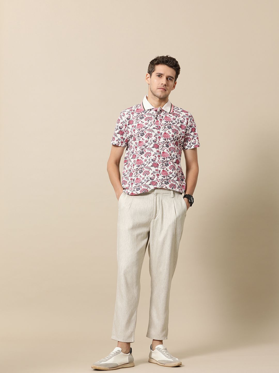 Mr Bowerbird Men Floral Printed Polo Collar Pure Cotton T-shirt