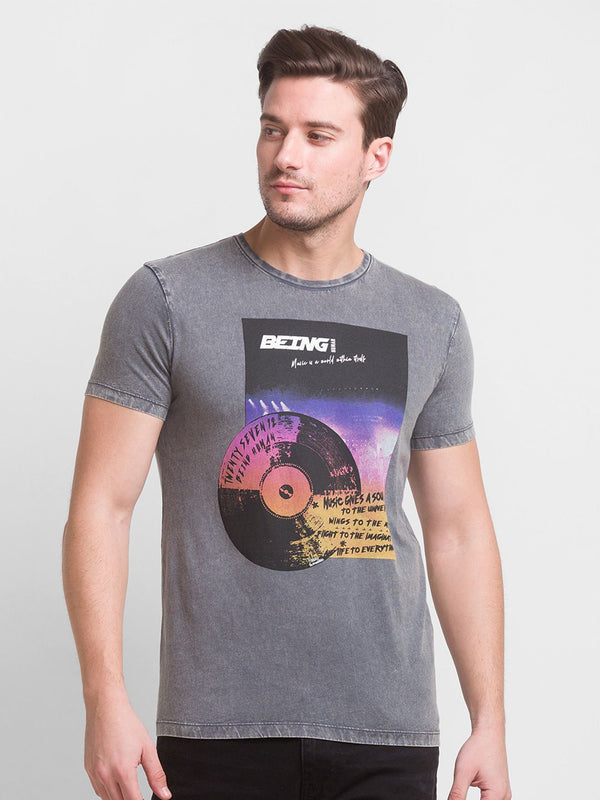 Being Human Men Charcoal Printed Cotton T-shirt