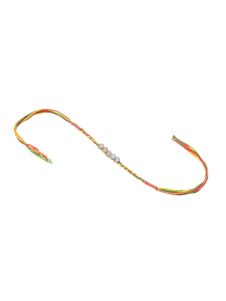 NVR Unisex Set of 2 Religious Multicolor Artificial Stones Thread Rakhi With Roli Chawal