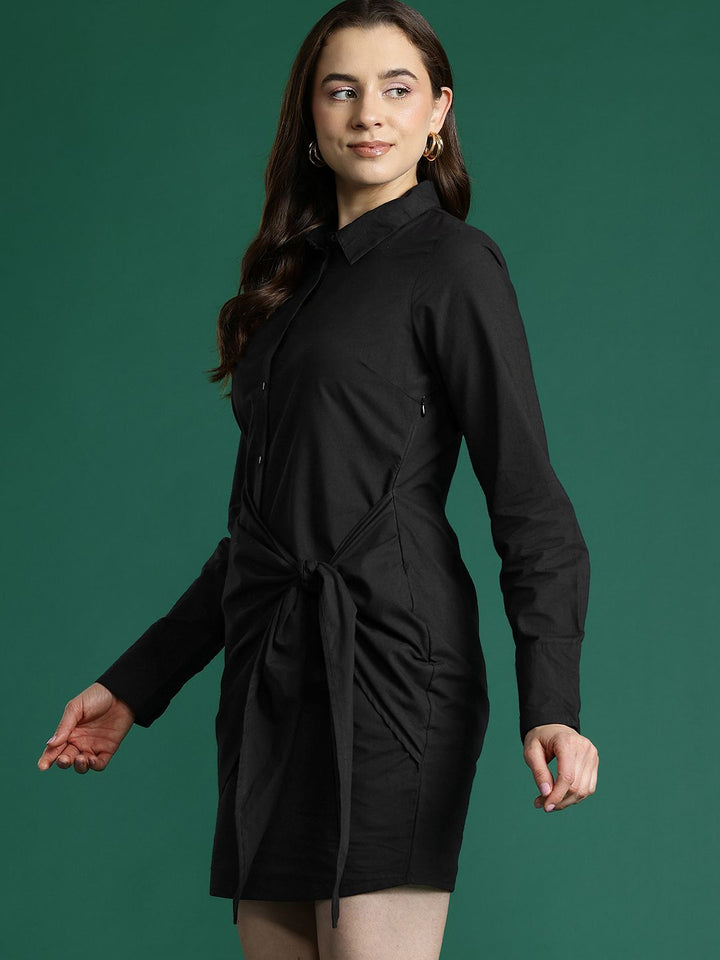 DressBerry Pure Cotton Wrap Tie-Up Shirt Mini Dress