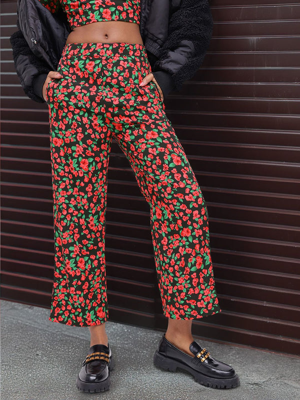 DressBerry Dark Floral Printed Romance Trousers