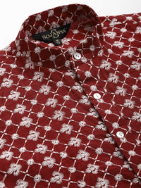 SOJANYA Men Maroon Chikankari Sulam Kurta dengan Jaket Churidar & Nehru