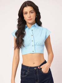 DressBerry Pleated Shirt-Style Crop Top