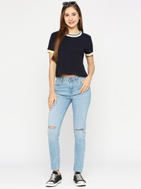 SPYKAR Women Mid-Rise Light Shade Light Fade Slash Knee Ripped Adora Non Stretchable Jeans - Skinny Fit
