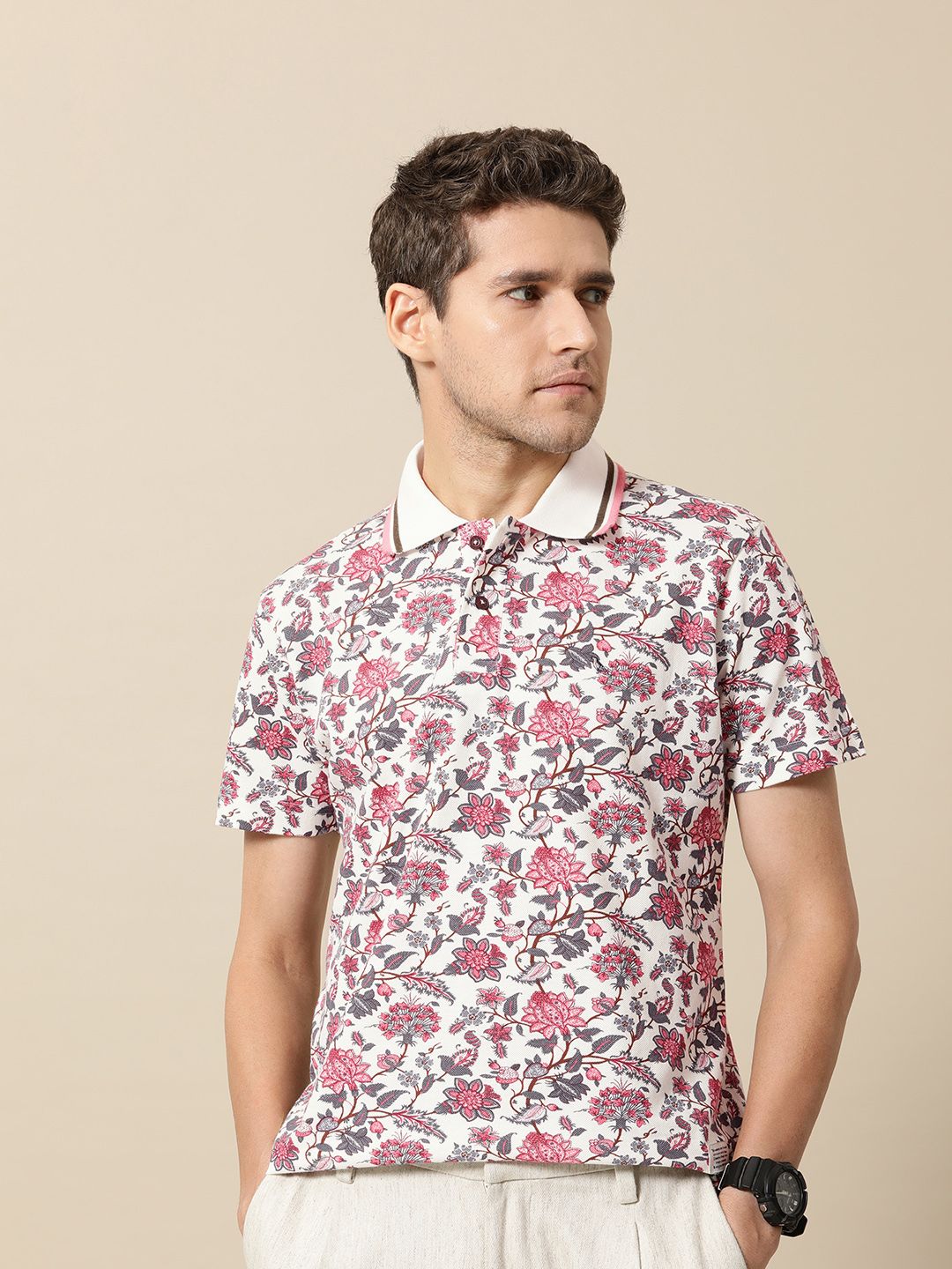 Mr Bowerbird Men Floral Printed Polo Collar Pure Cotton T-shirt